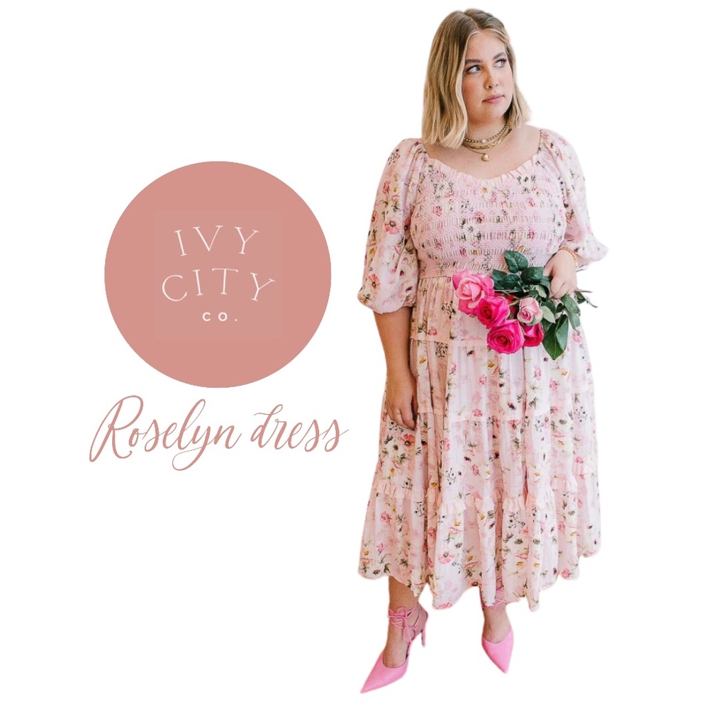 EUC Ivy City Co. "Roselyn" Dress Pink Floral Smocking // Size 1X
